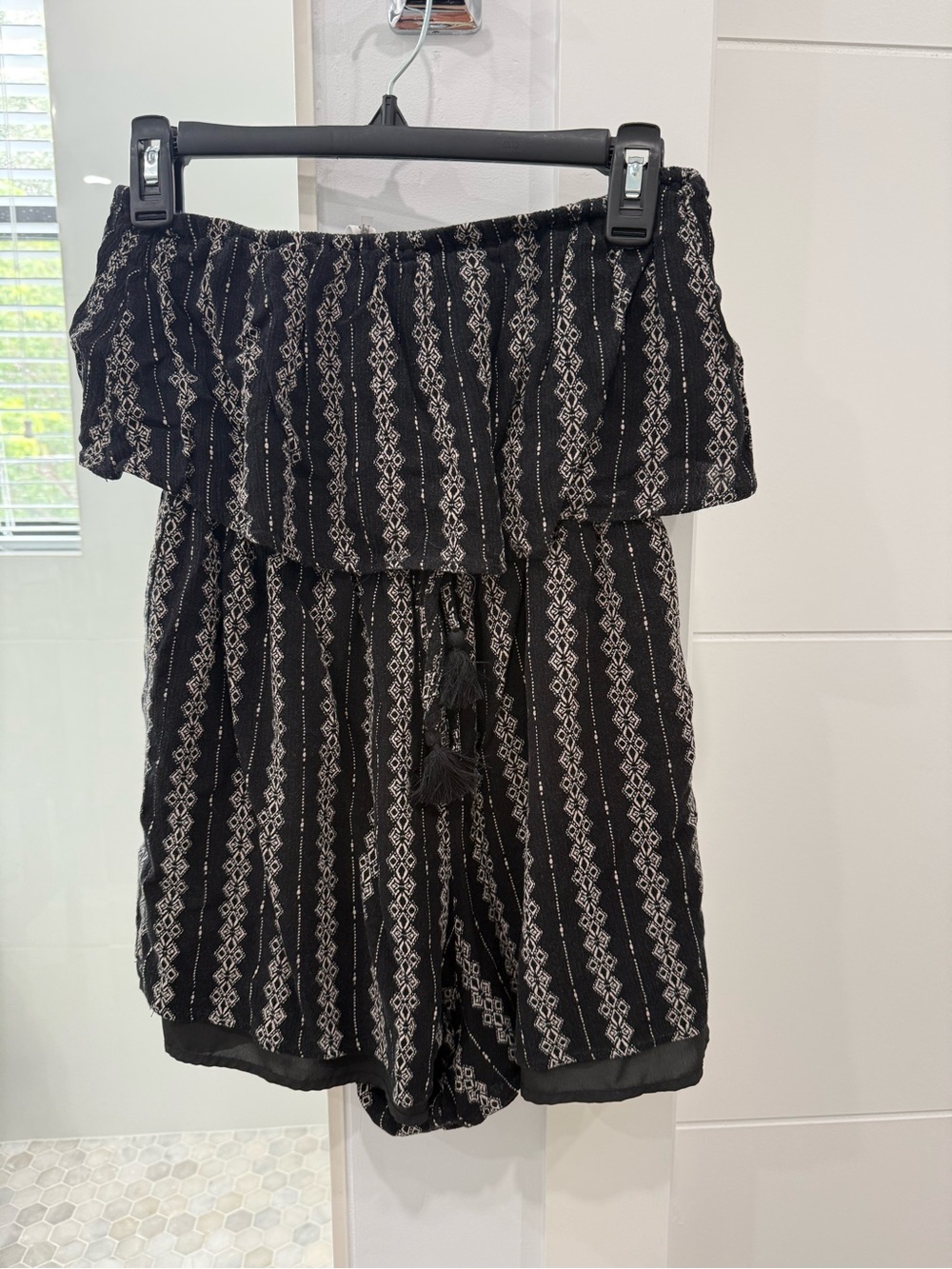 Black Off-Shoulder Printed Romper